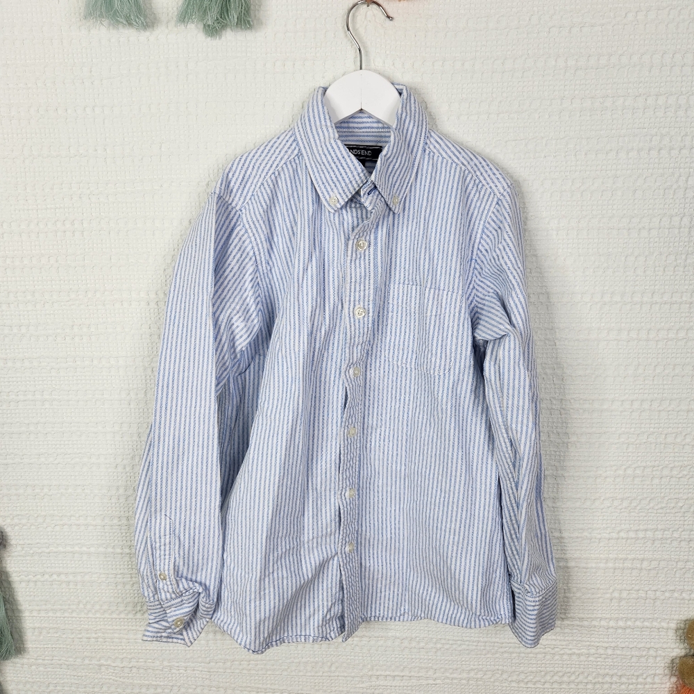 Lands End Blue Striped Oxford Shirt